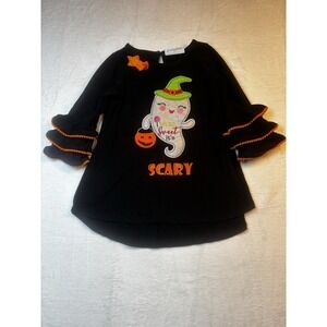 Emily Rose‎ Girls Ghost Top Black Pumpkin Halloween Ruffle Sleeve Size 5 Scary